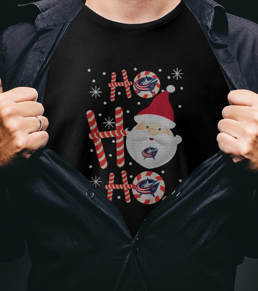 Ho Ho Ho Santa Claus Candy Cane Columbus Blue Jackets Christmas T-Shirt
