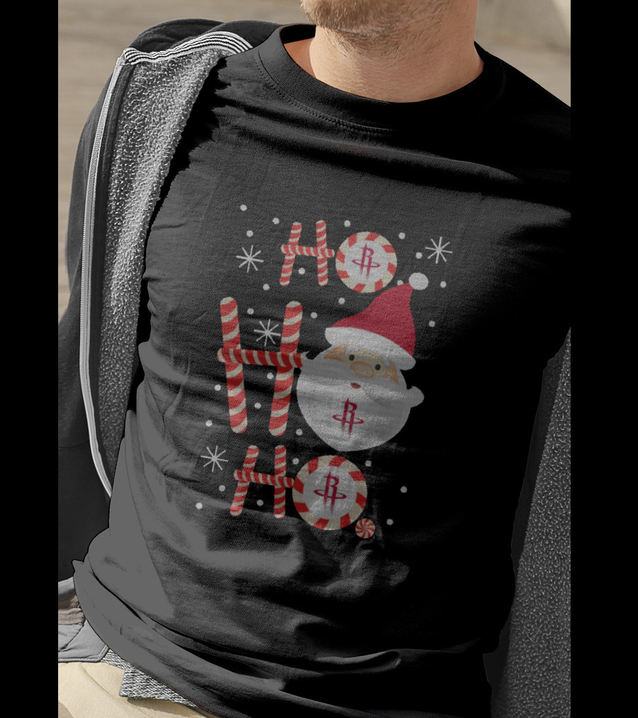 Ho Ho Ho Xmas Houston Rockets Fans Santa Candy Cane Basketball Holiday T-Shirt