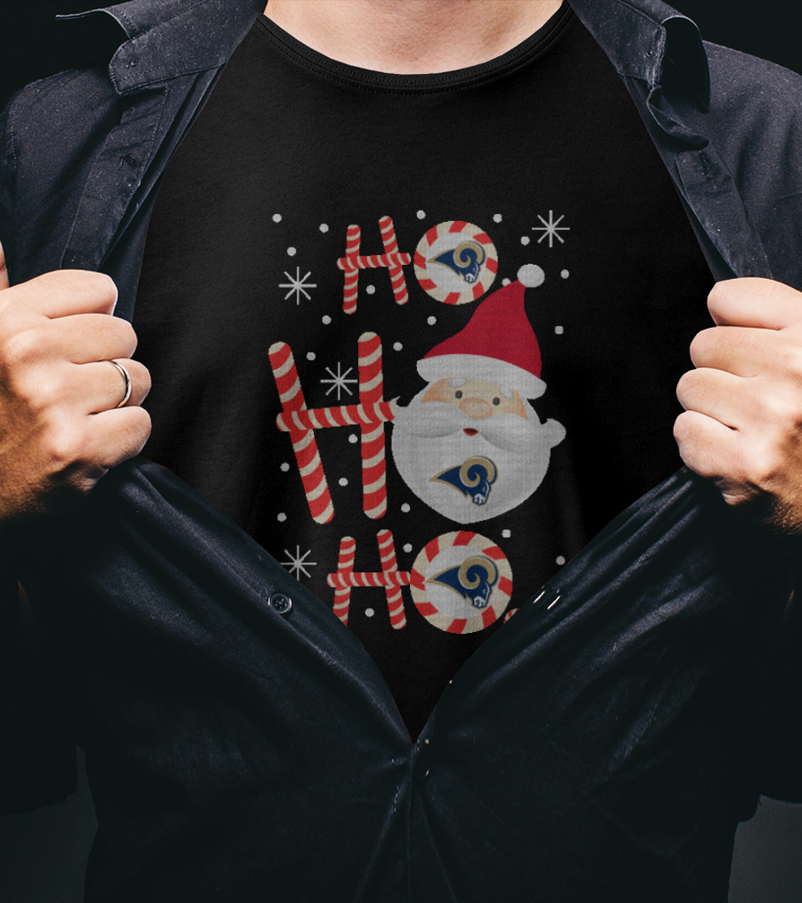 Ho Ho Ho Los Angeles Rams Xmas Santa Holiday Cheer T-Shirt