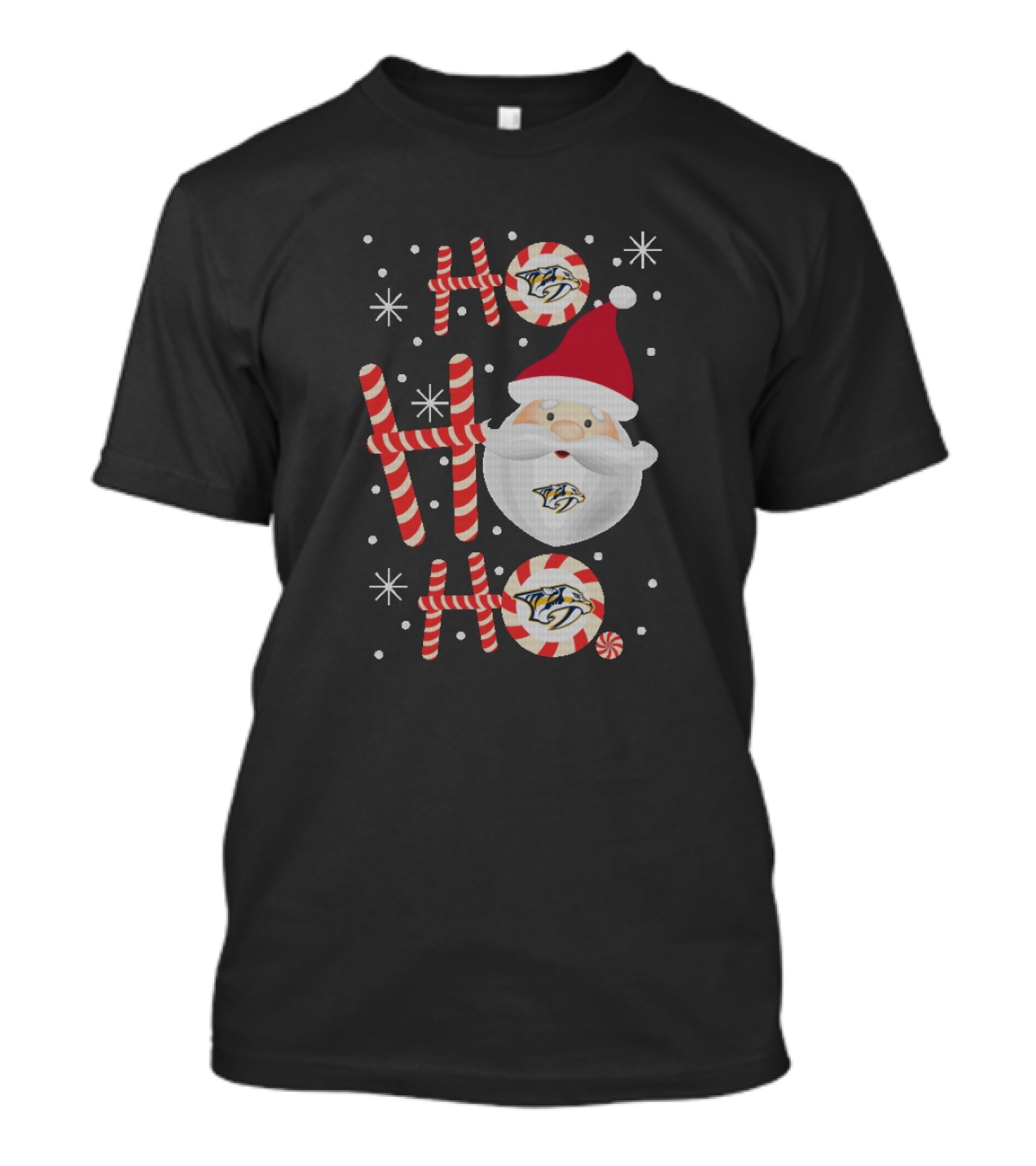 Ho Ho Ho Xmas Santa With Nashville Predators Logos In Festive T-Shirt