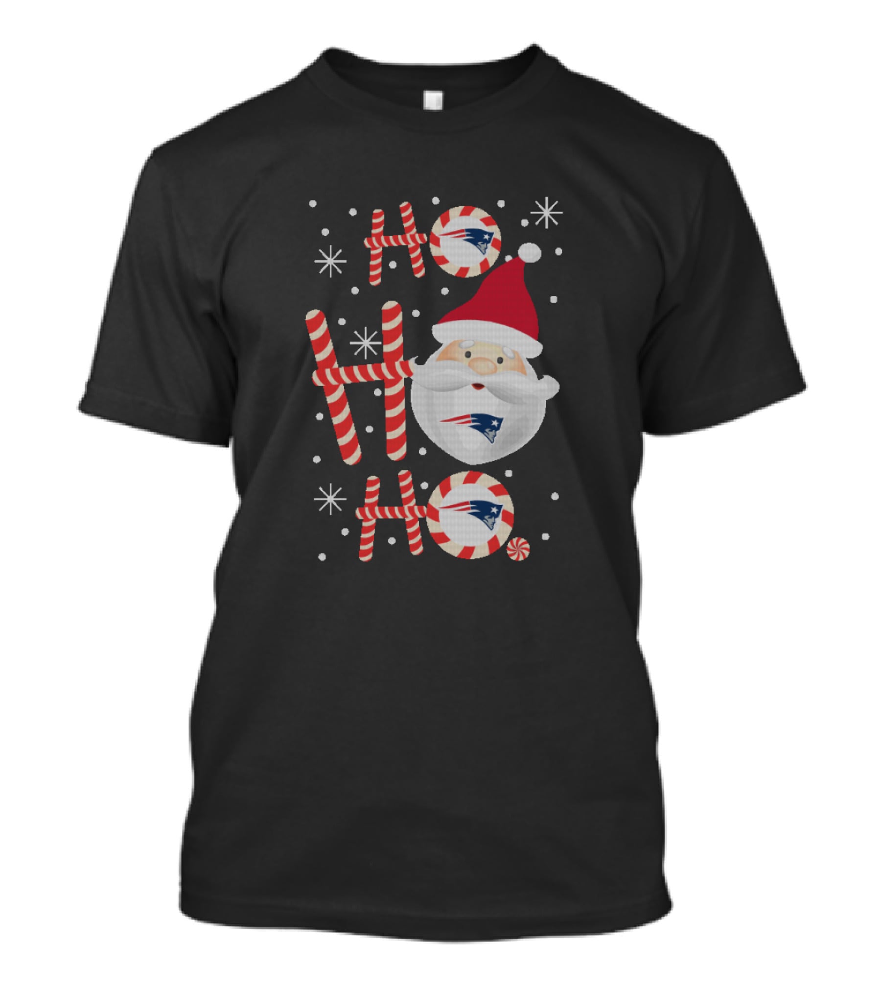 Ho Ho Ho Xmas New England Patriots Fans Santa Candy Cane T-Shirt