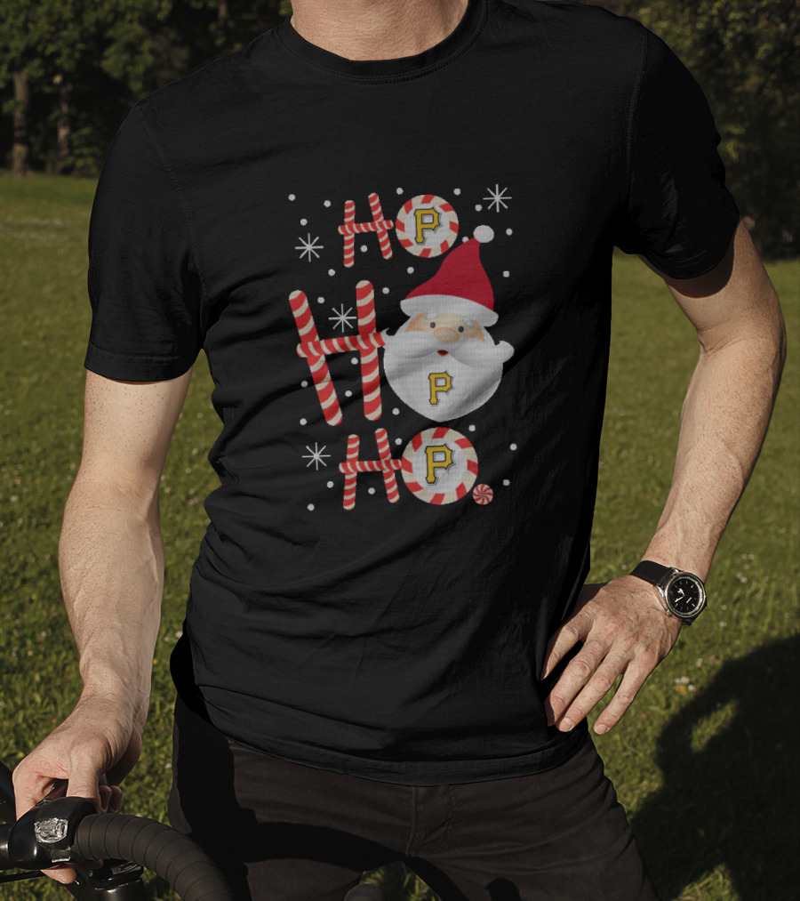 Pittsburgh Pirates Xmas Ho Ho Ho Santa Candy Cane Fans T-Shirt