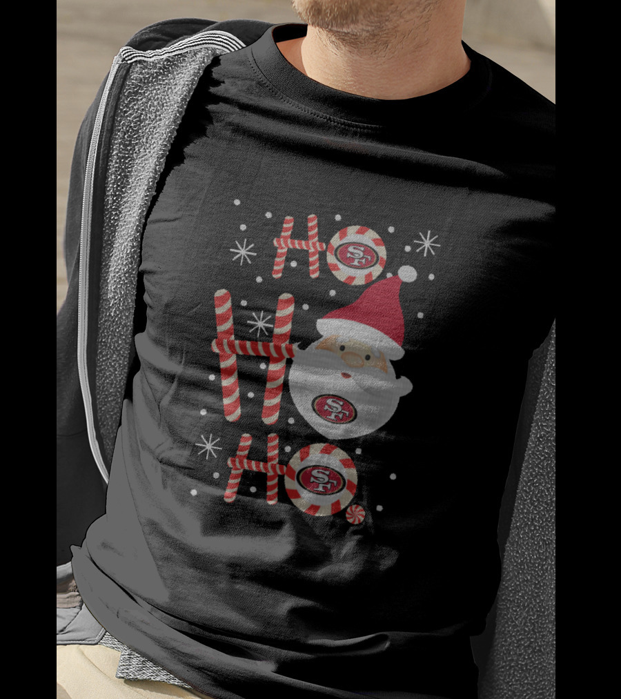 Ho Ho Ho Christmas Santa San Francisco 49ers Fans Candy Cane T-Shirt