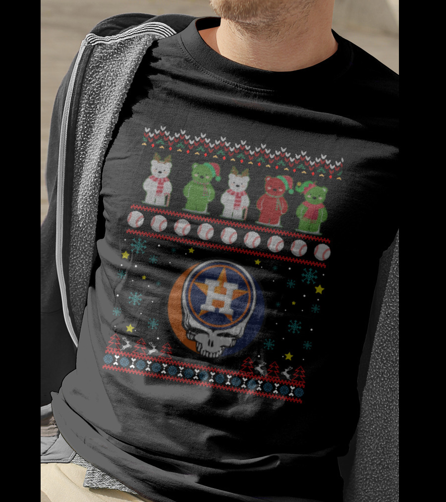 Houston Astros Grateful Dead Bears Christmas Baseball T-Shirt