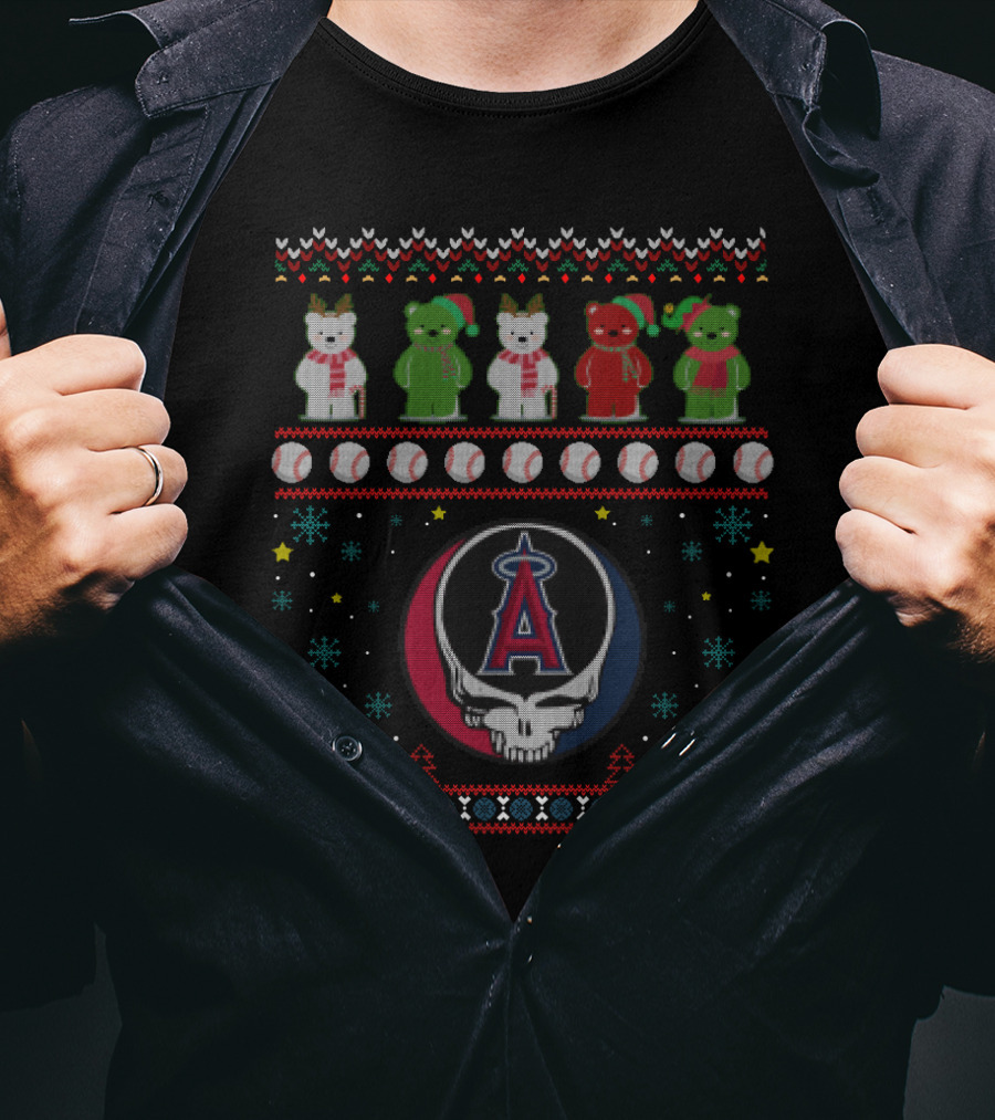 Los Angeles Angels Grateful Dead Bears Baseball Holiday T-Shirt