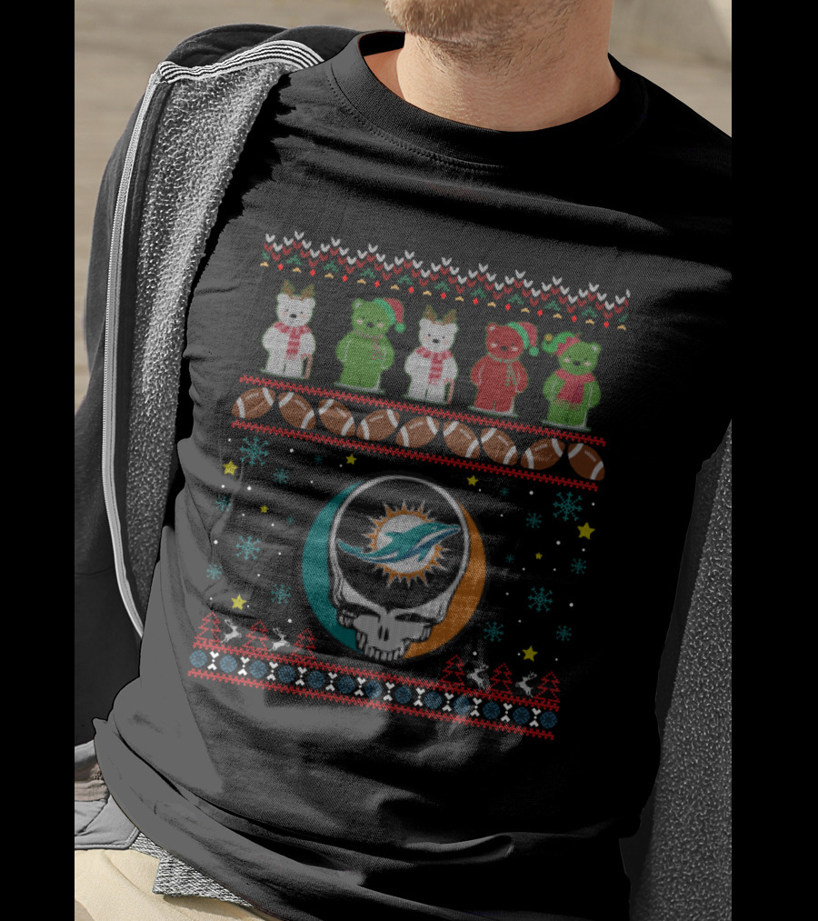 Miami Dolphins Grateful Dead Bears Christmas Football T-Shirt