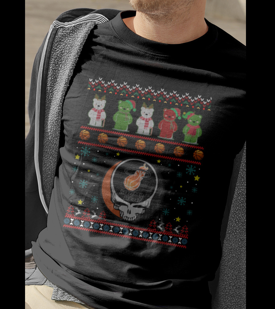 Miami Heat Grateful Dead Christmas Bears Basketball Holiday T-Shirt