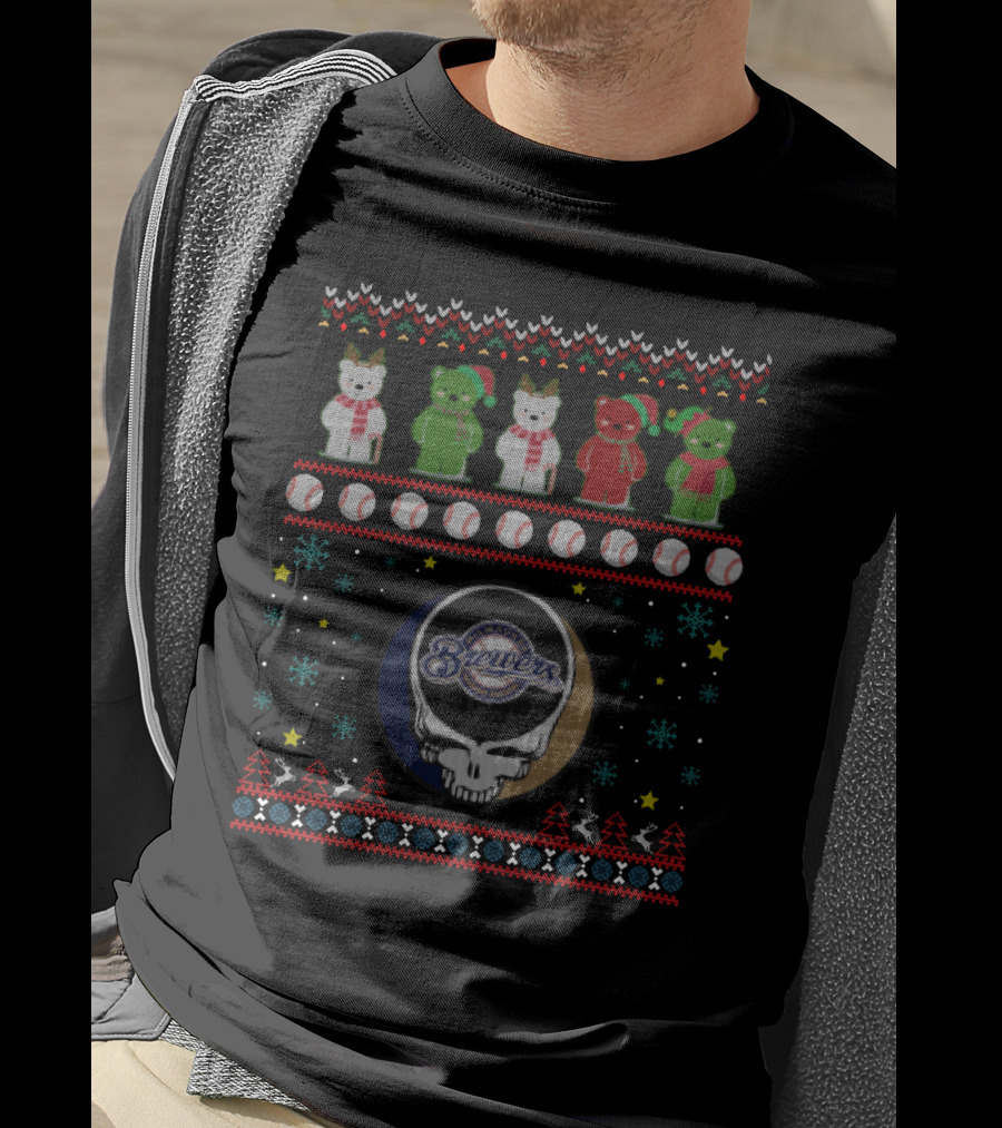Milwaukee Brewers Grateful Dead Bears Christmas Baseball T-Shirt