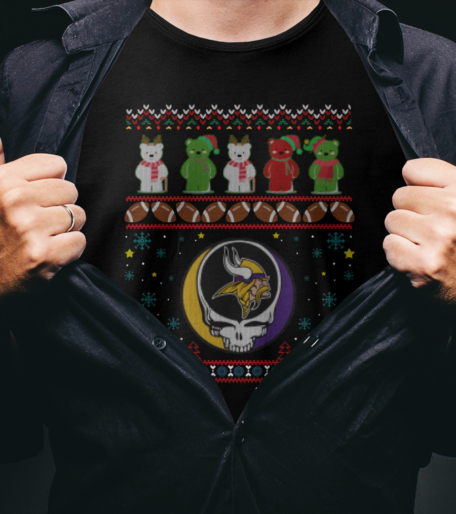 Minnesota Vikings Grateful Dead Bears Ugly Christmas T-Shirt