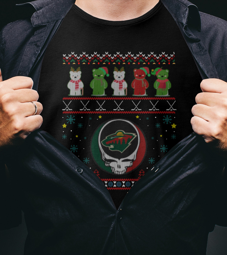 Minnesota Wild Grateful Dead Skull Bears Ugly Christmas T-Shirt