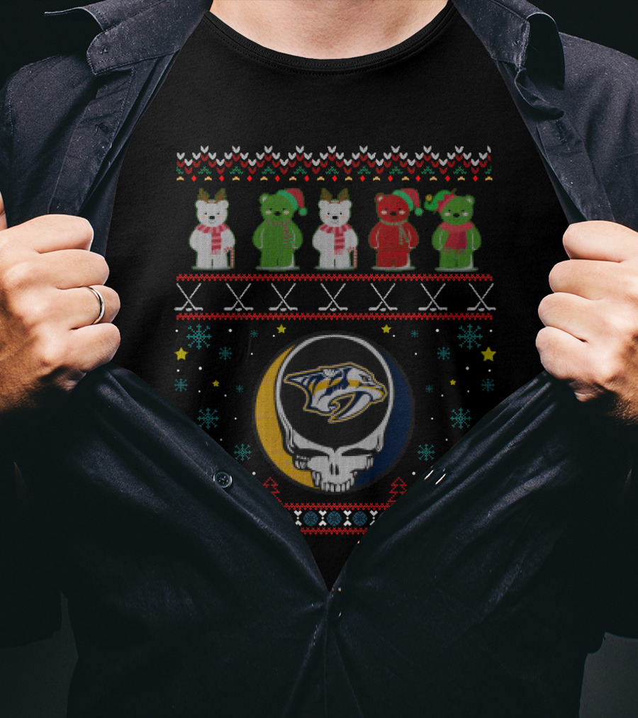 Nashville Predators Grateful Dead Bears Holiday Skull T-Shirt