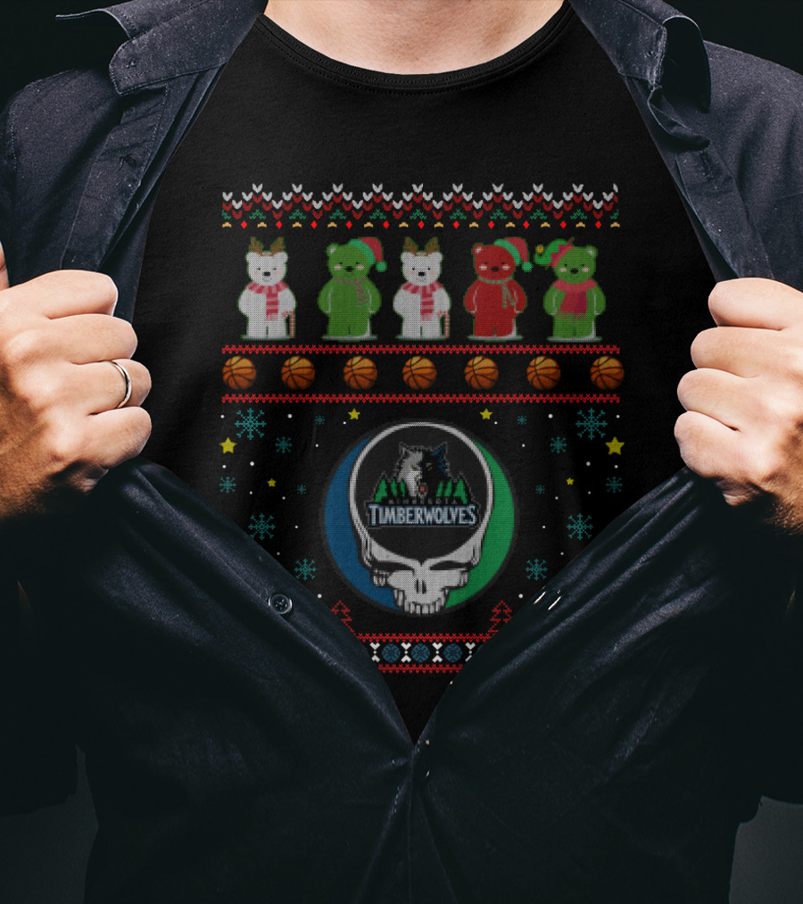 Grateful Dead Timberwolves Christmas Bears Holiday T-Shirt