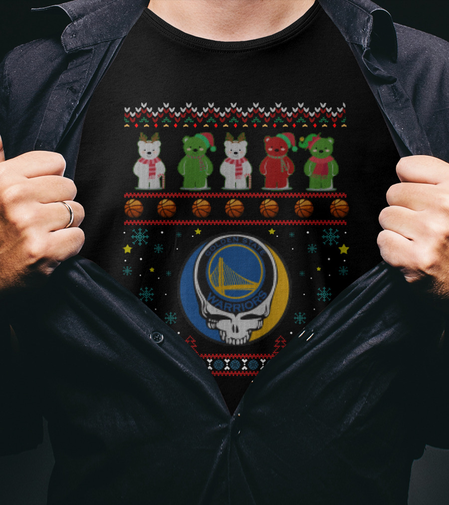 Golden State Warriors Grateful Dead Bears Christmas Ugly T-Shirt