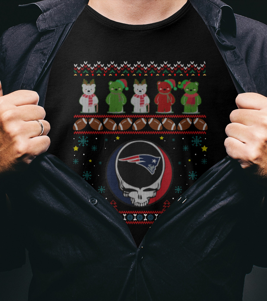New England Patriots Grateful Dead Bears Christmas Football Skull T-Shirt