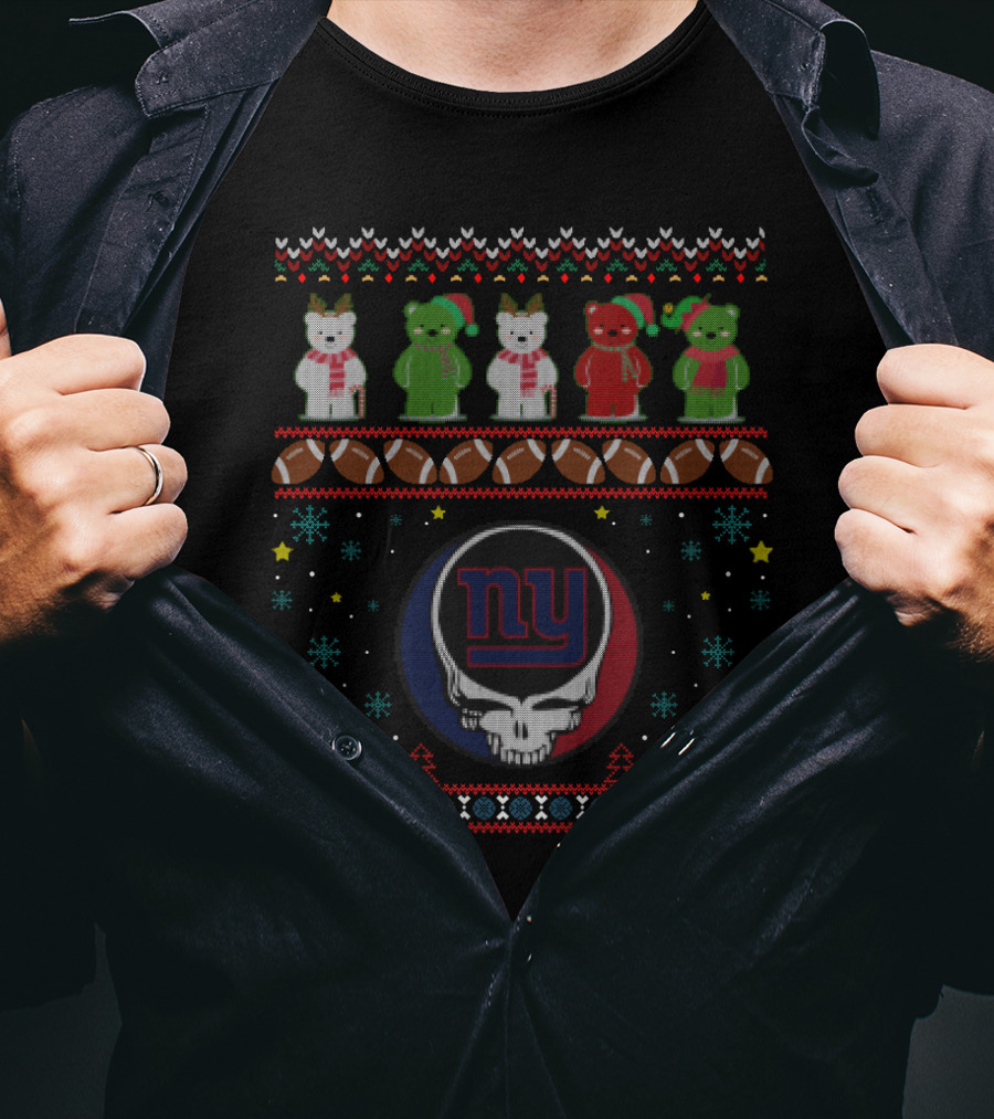 New York Giants Grateful Dead Bears Christmas Football T-Shirt