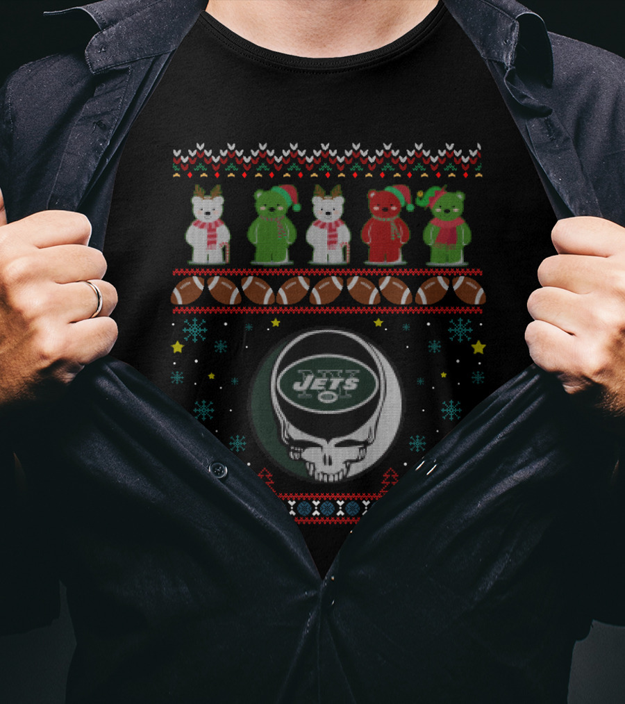 New York Jets Grateful Dead Bears Christmas T-Shirt