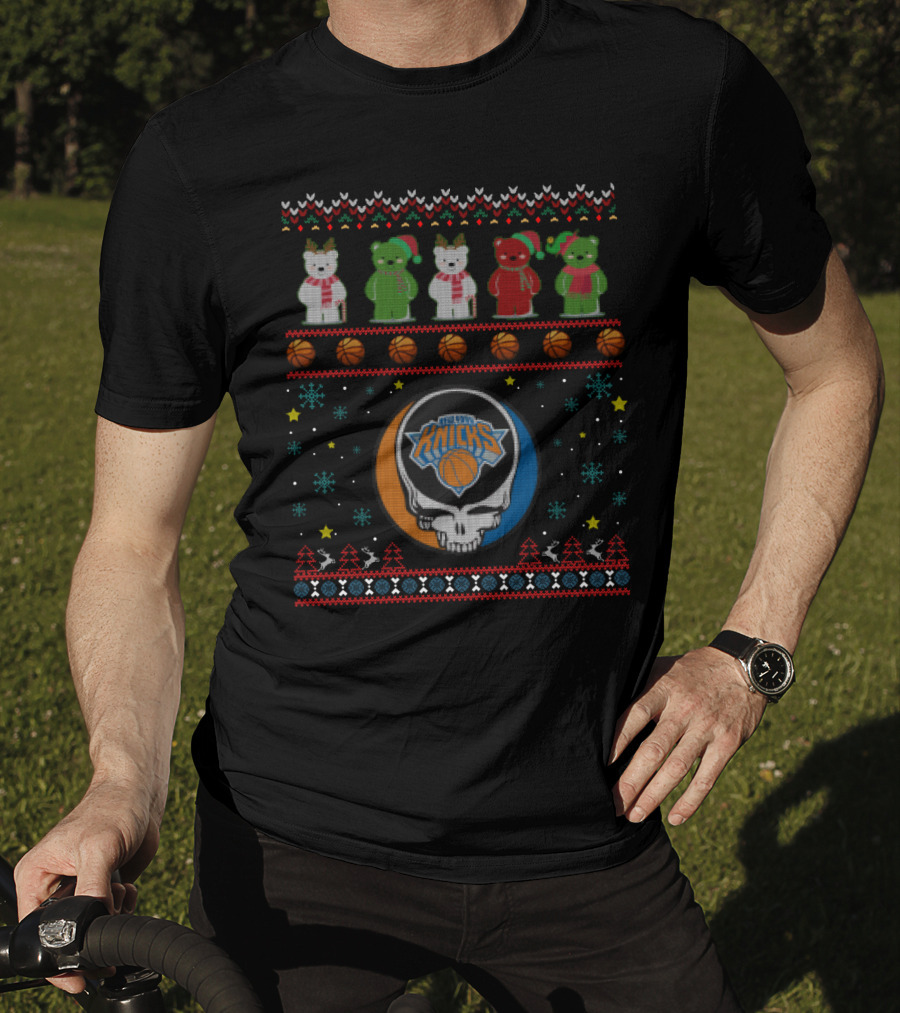 New York Knicks Grateful Dead Bears Christmas Sweater Style T-Shirt