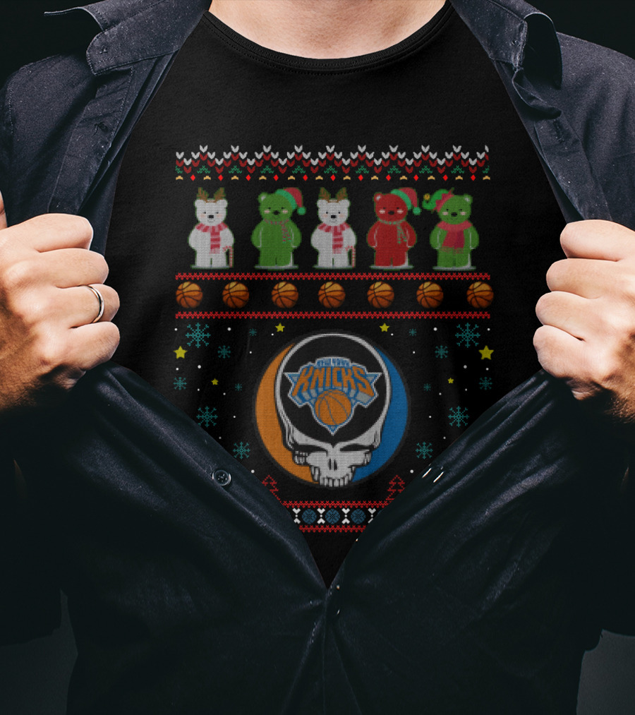 New York Knicks Grateful Dead Bears Christmas Sweater Style T-Shirt
