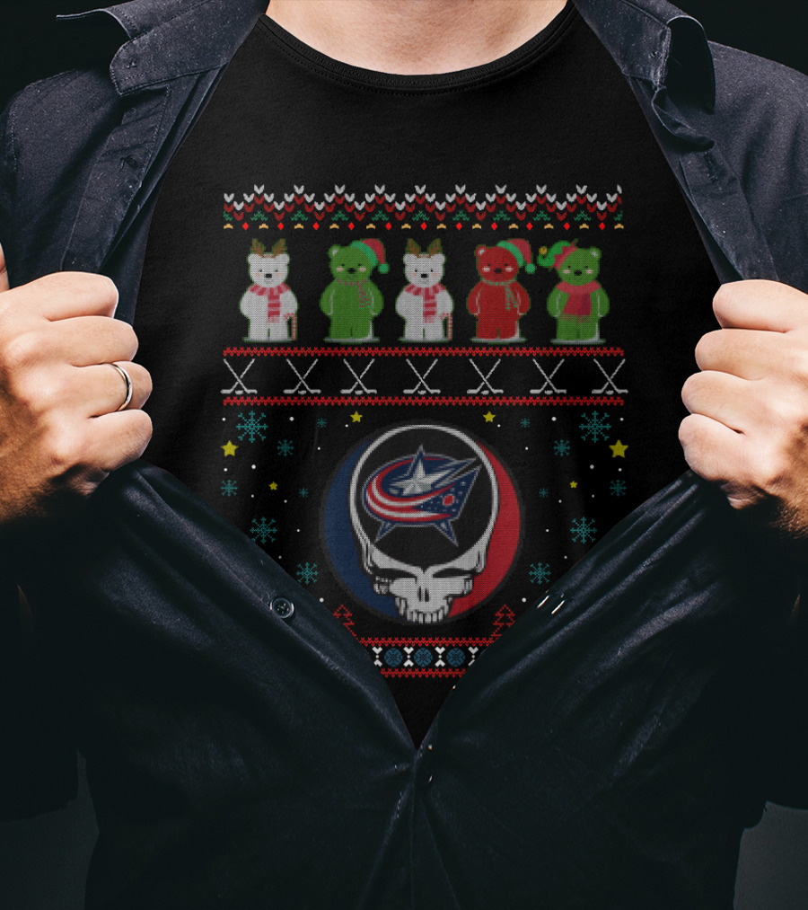 Columbus Blue Jackets Grateful Dead Bears Festive Skull T-Shirt