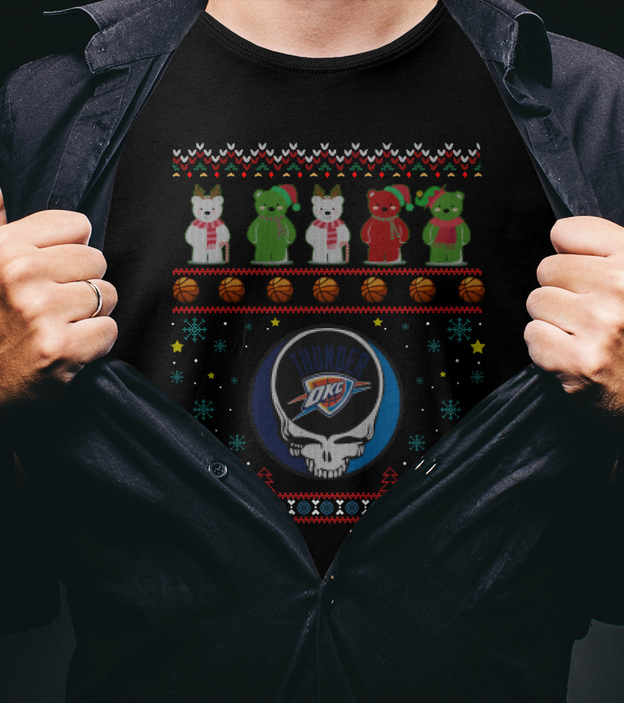 Okc Thunder Christmas Bears Grateful Dead Skulls T-Shirt