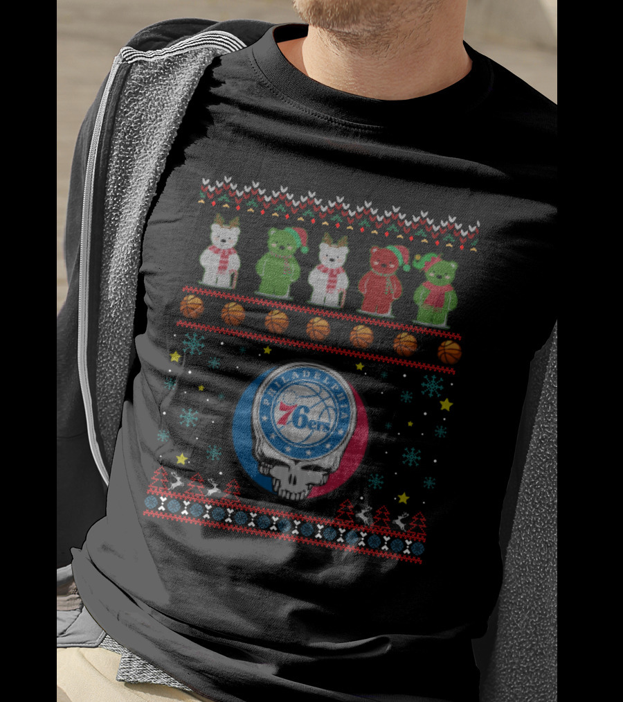 Philadelphia 76ers Grateful Dead Bears Christmas T-Shirt