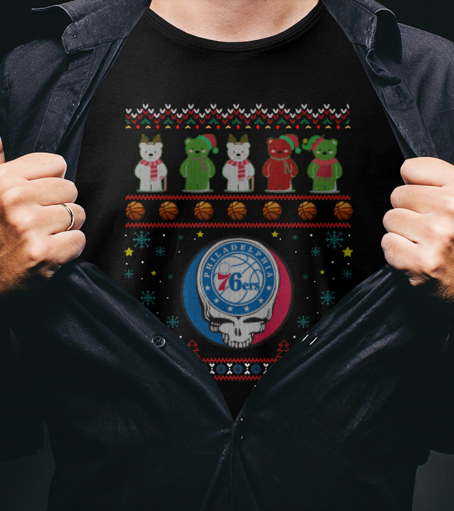 Philadelphia 76ers Grateful Dead Bears Christmas T-Shirt