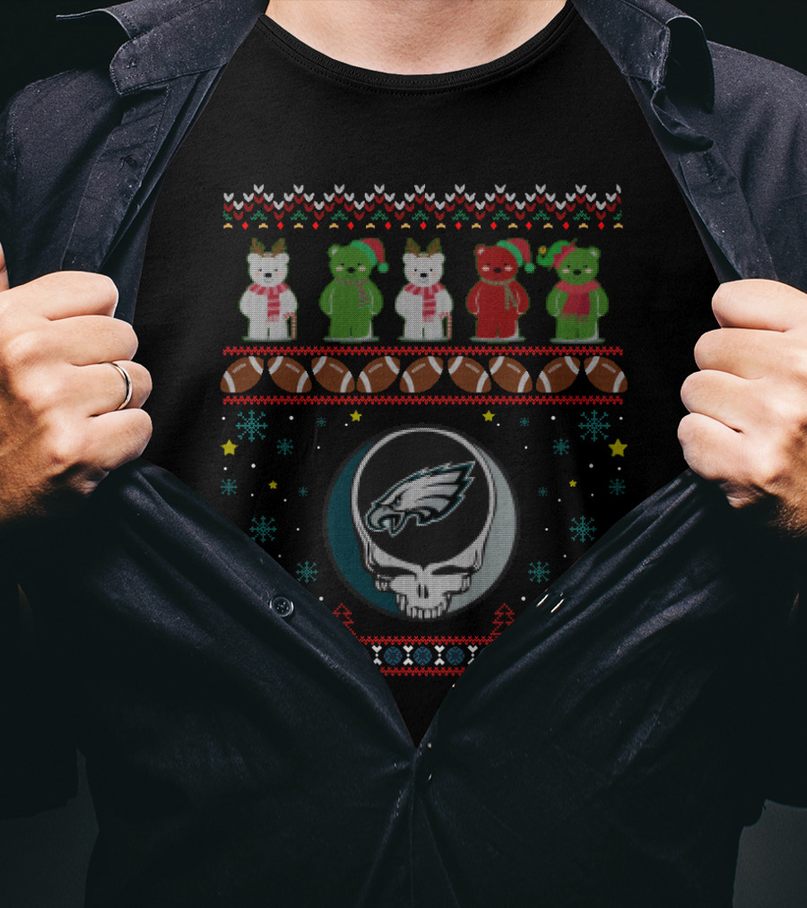 Philadelphia Eagles Grateful Dead Christmas Bears Football Festive T-Shirt