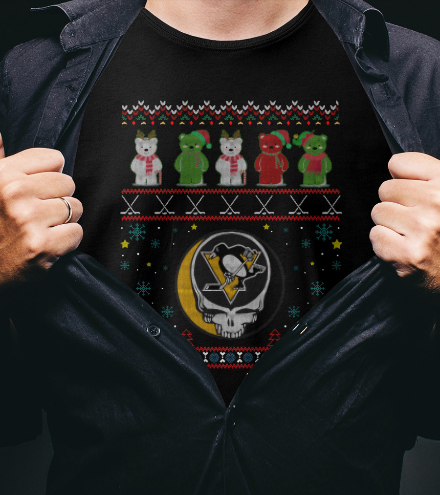 Pittsburgh Penguins Grateful Dead Bears Holiday Sweater Mashup T-Shirt