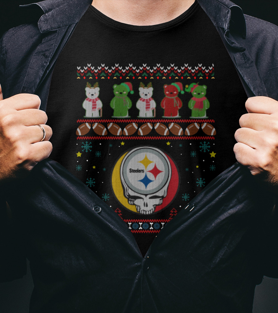 Pittsburgh Steelers Grateful Dead Bears Christmas Holiday T-Shirt