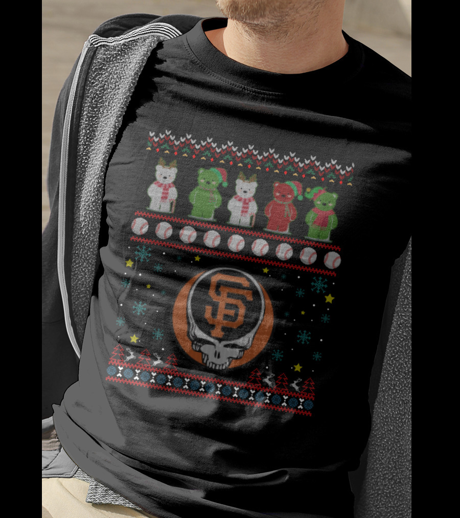 San Francisco Giants Grateful Dead Bears Christmas Baseball Skull Iconic T-Shirt