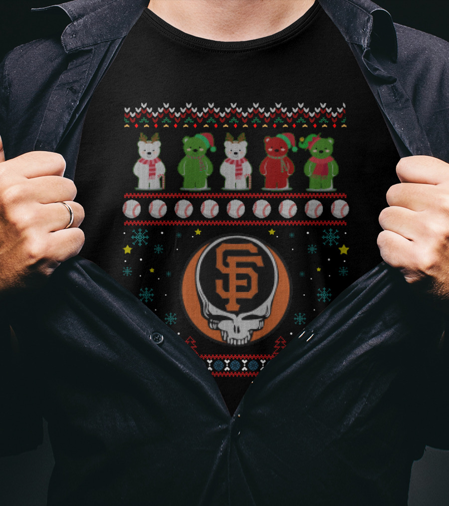San Francisco Giants Grateful Dead Bears Christmas Baseball Skull Iconic T-Shirt