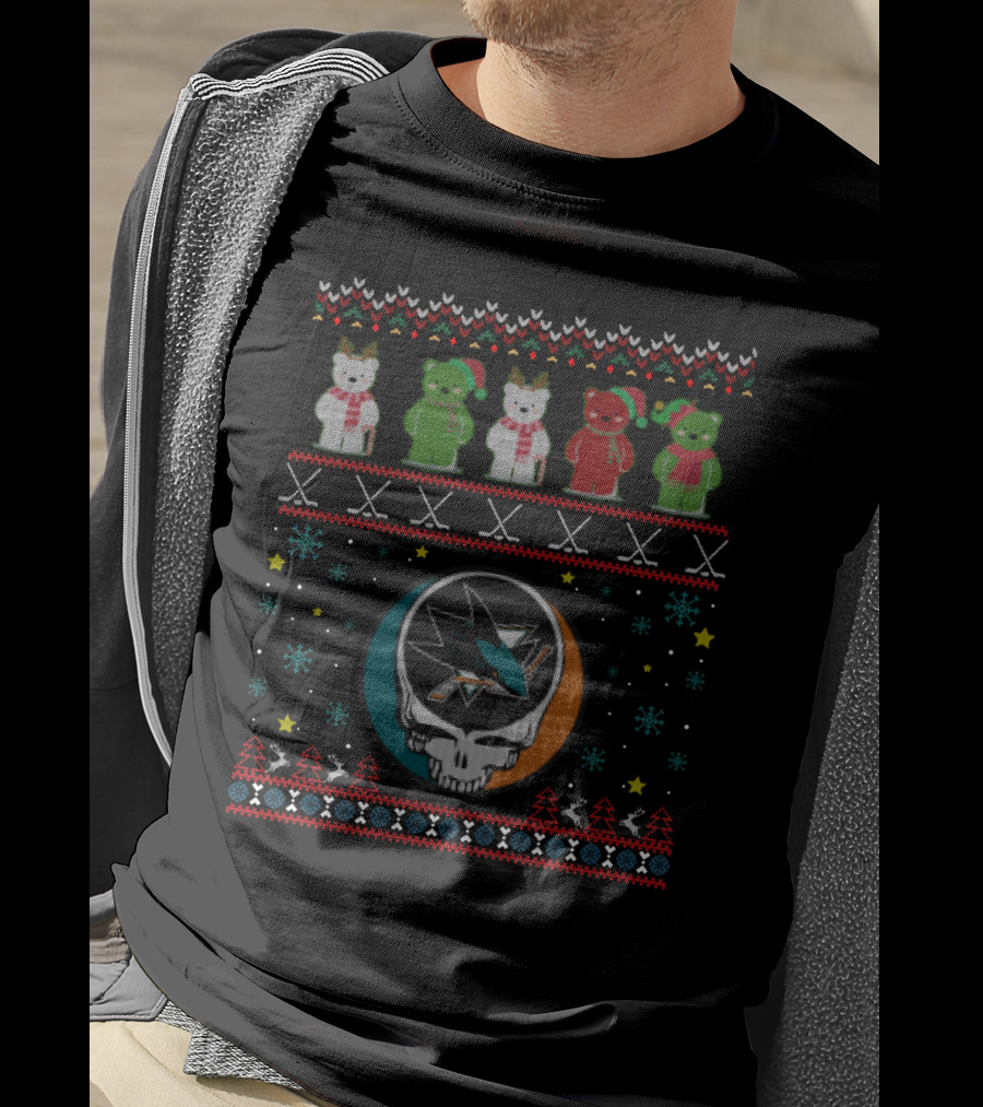 San Jose Sharks Grateful Dead Dancing Bears Steal Your Face Christmas T-Shirt
