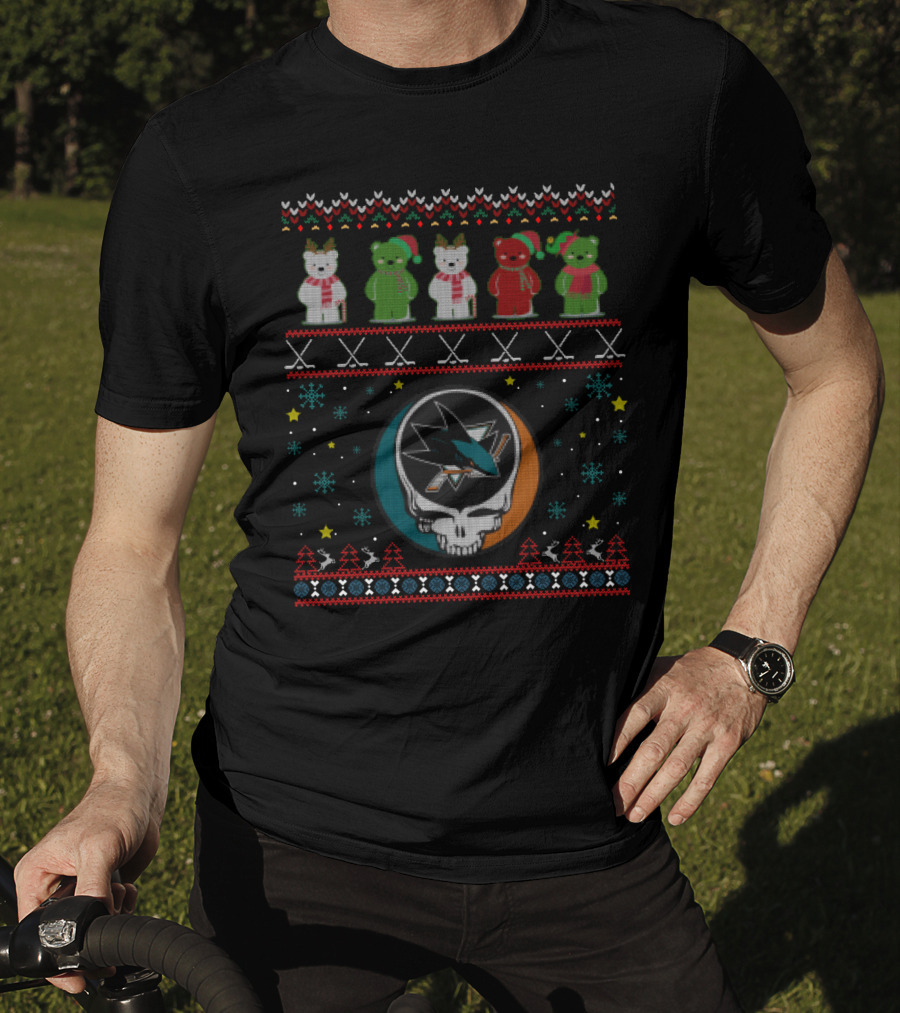 San Jose Sharks Grateful Dead Dancing Bears Steal Your Face Christmas T-Shirt