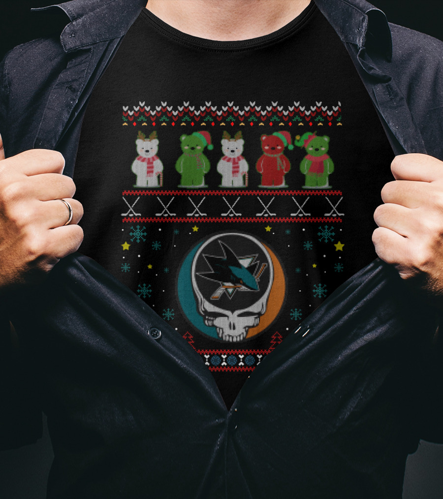 San Jose Sharks Grateful Dead Dancing Bears Steal Your Face Christmas T-Shirt