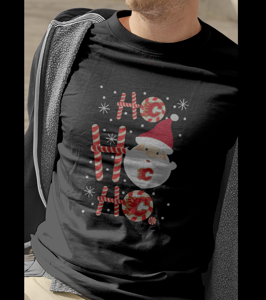 Santa Ho Ho Ho Merry Xmas For Calgary Flames Holiday Fans T-Shirt