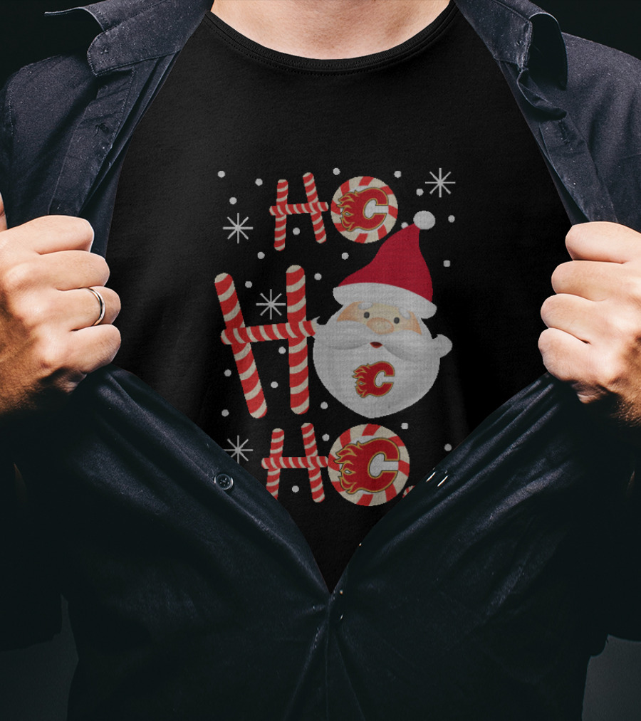 Santa Ho Ho Ho Merry Xmas For Calgary Flames Holiday Fans T-Shirt