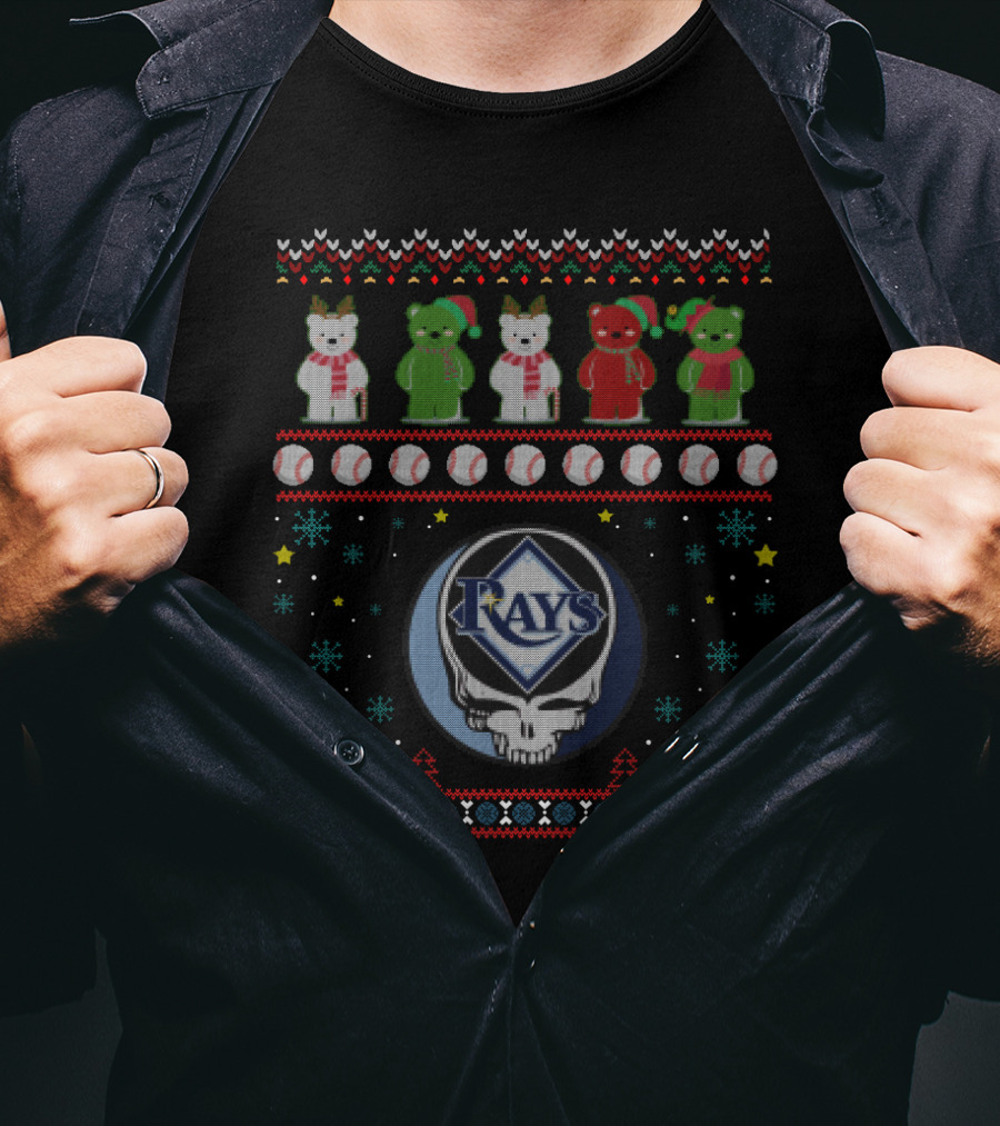 Tampa Bay Rays Grateful Dead Bears Baseball Christmas Themed T-Shirt