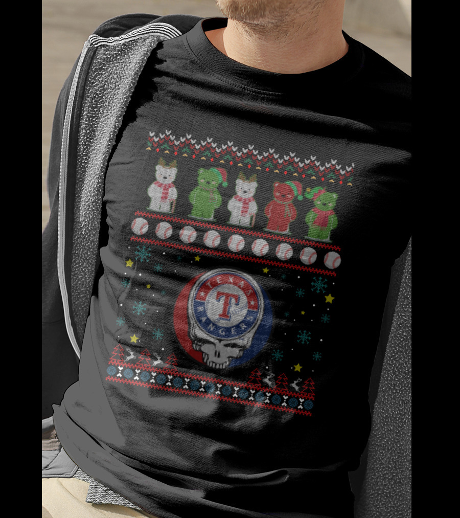 Texas Rangers Grateful Dead Bears Holiday Baseball Fusion T-Shirt