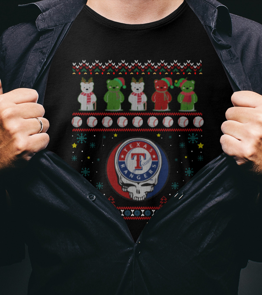 Texas Rangers Grateful Dead Bears Holiday Baseball Fusion T-Shirt