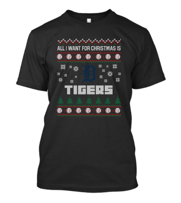 All I Want For Christmas Is Detroit Tigers Snowflakes Baseball Ornaments T-Shirt