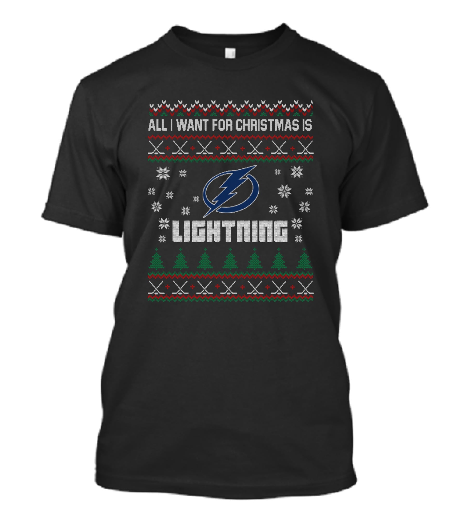 All I Want For Christmas Is Lightning Ugly Sweater Tampa Bay Hockey Fans T-Shirt
