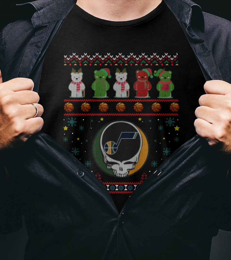 Utah Jazz Grateful Dead Christmas Jingle Bears Basketball Ugly T-Shirt