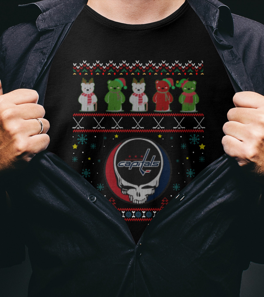 Washington Capitals Grateful Dead Bears Hockey Skull Holiday T-Shirt