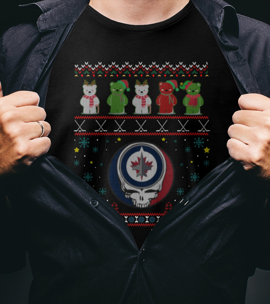 Winnipeg Jets Grateful Dead Bears Festive Skeleton T-Shirt