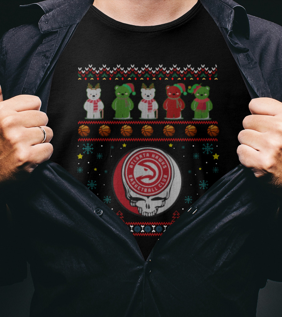 Atlanta Hawks Basketball Club Grateful Dead Bears Christmas T-Shirt
