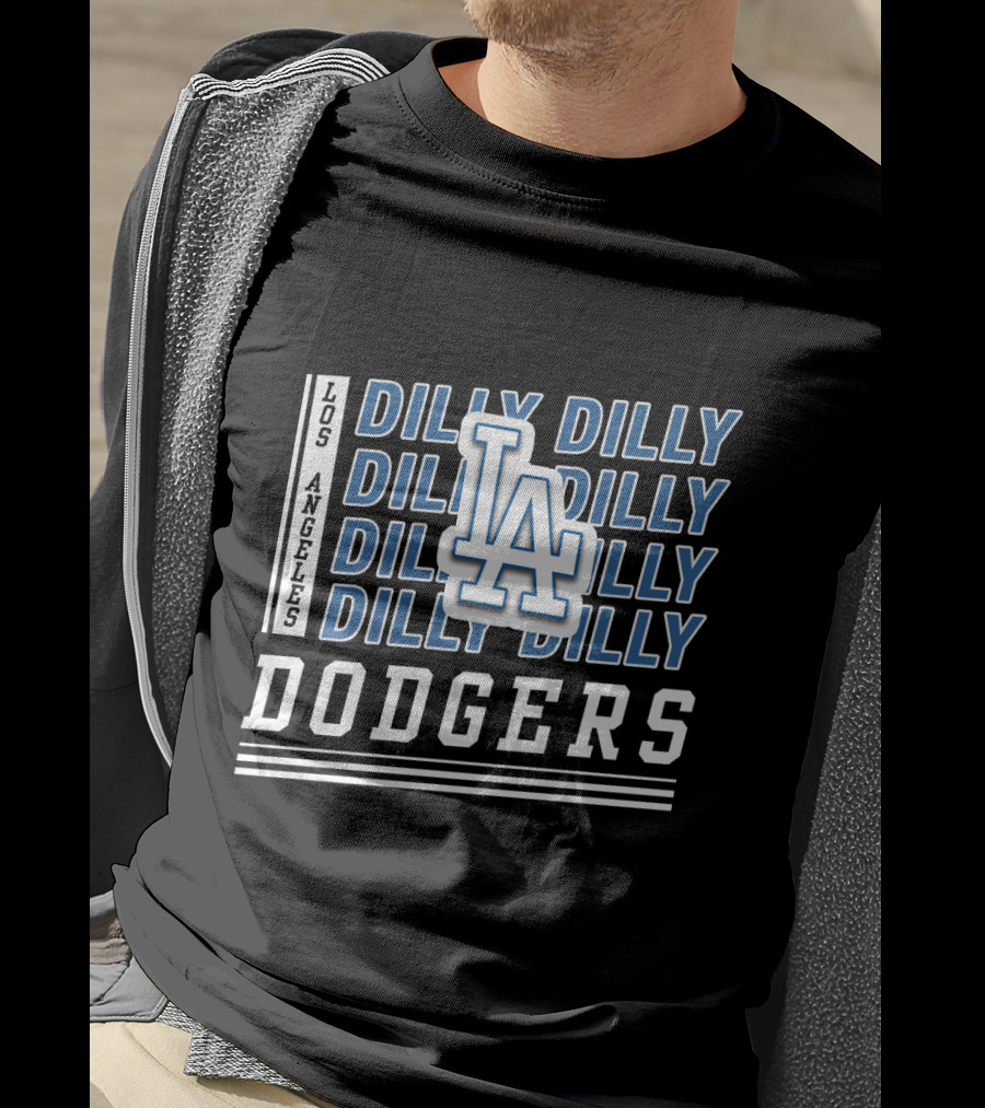 Los Angeles Dodgers Dilly Dilly LA Logo Stacked Text T-Shirt