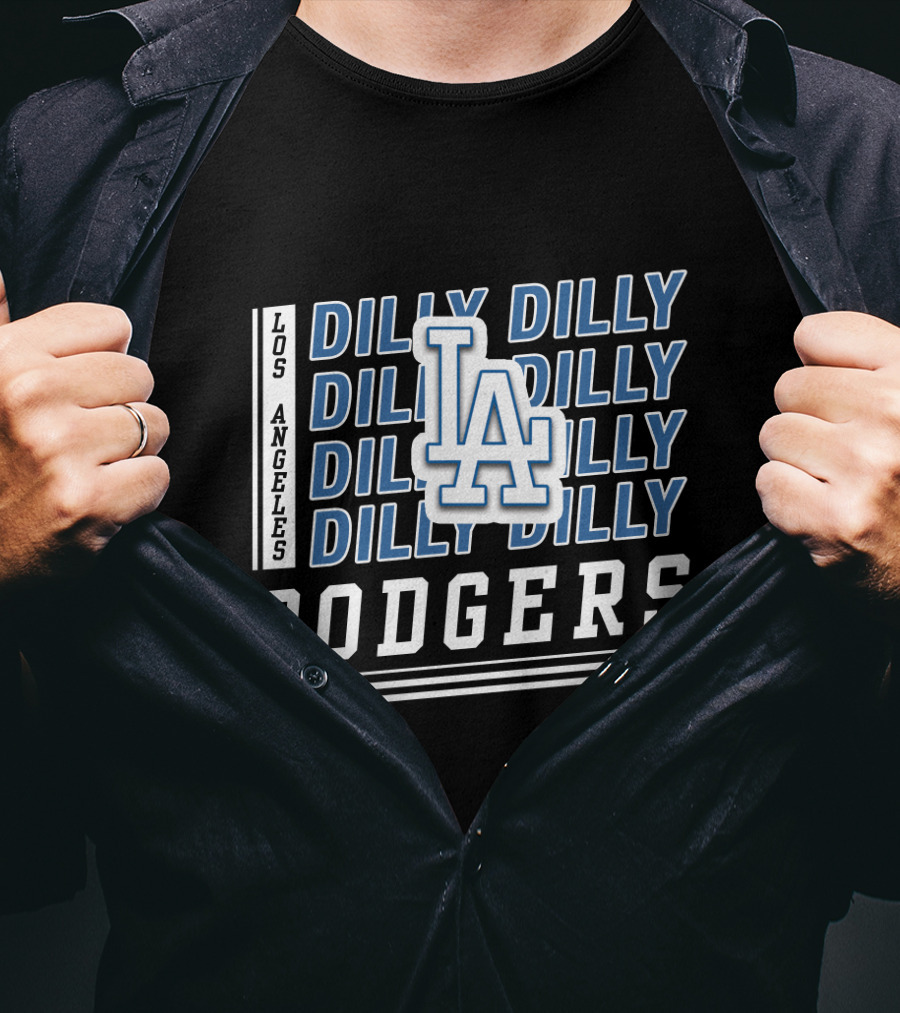 Los Angeles Dodgers Dilly Dilly LA Logo Stacked Text T-Shirt
