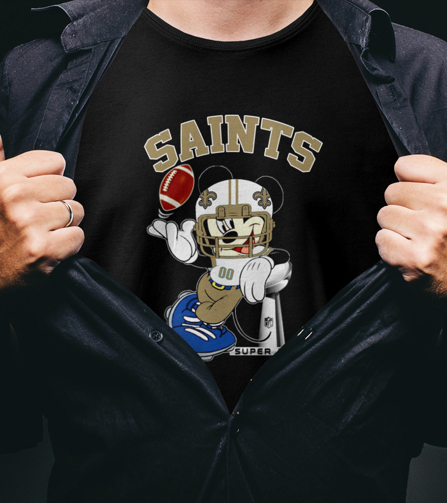 New Orleans Saints Mickey Mouse Nfl Super Bowl Football T-Shirt