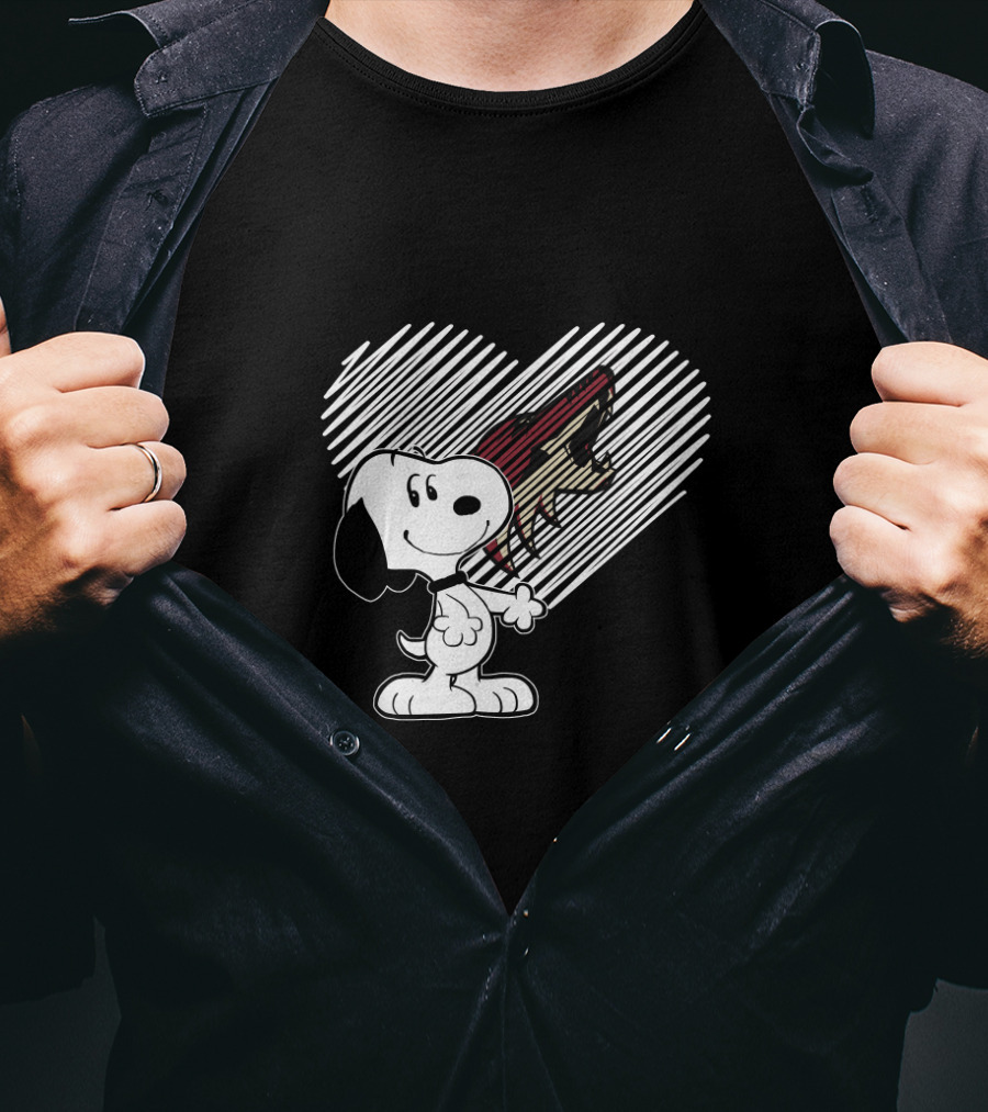 Snoopy Hearts Arizona Coyotes Hockey Team Logo Collaboration T-Shirt