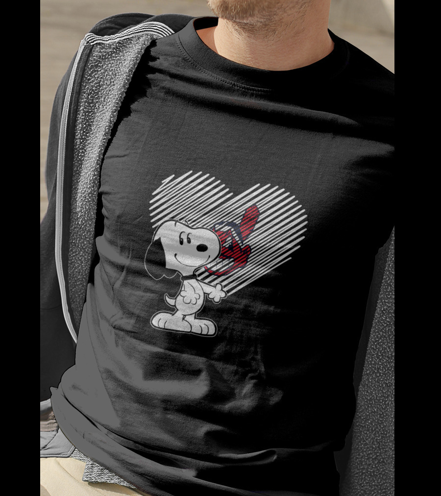 Snoopy Heart With Cleveland Indians Tomahawk T-Shirt